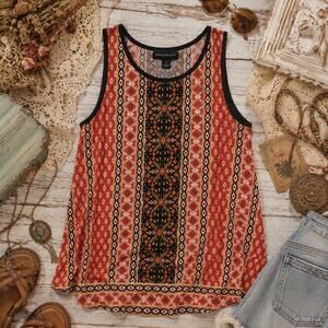 Fortune‎ + Ivy Boho Tribal Tank Top Orange Brown Geometric Print Sleeveless SZ S